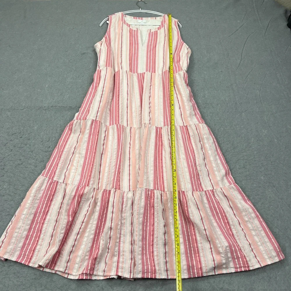 J Jill Dress Women's XL Pink Striped Sleeveless Lined Tiered Lined Maxi Boho - Picture 7 of 10